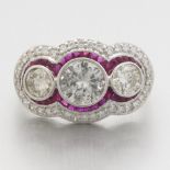 Ladies' Art Deco Style Diamond and Ruby Ring