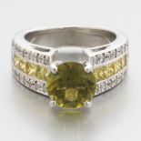 Ladies' Barkev's Gold, Peridot, Fancy Yellow Diamond and White Diamond Cocktail Ring