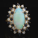 Ladies' Gold, Opal, Blue Sapphire and Diamond Fashion Ring
