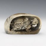 Chinese Carved Shao Shan Boulder Stone Egg with Turtle Mother and Baby, ca. Qing Dynasty, ca. Mid .