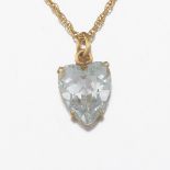 Ladies' Gold and Aquamarine Heart Pendant on Chain