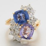 Oscar Heyman Gold, Platinum, 2.70 ct Blue and 3.10 ct Purple Sapphire and Diamond Fashion Ring, wit