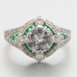 Art Deco Style 1.32 ct Center Diamond and Emerald Ring
