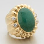 Ladies' Vintage Gold, Green Onyx and Diamond Ring