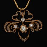 Ladies' Victorian Gold, Diamond and Seed Pearl Pendant on Snake Chain