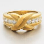 Ladies' Tiffany Style Gold and Diamond "X" Design Ring