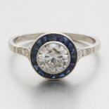 Ladies' Art Deco Gold, 0.96 ct Diamond and Blue Sapphire Ring