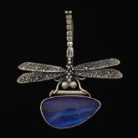 Artisan Sterling Silver and Opal Dragonfly Pendant