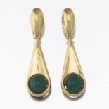 Pair of Gold and Green Chalcedony Pendant Earrings