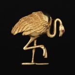 Ladies' Gold and Ruby Flamingo Pin/Brooch