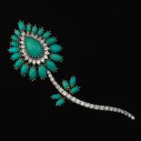 Ladies' Turquoise and Diamond Flower Brooch