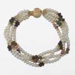 Ladies' Pearl, Tourmaline and Gold Bracelet