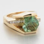 Artist Carved Tourmaline and Diamond Contemporary Ring