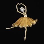 Ladies' 3D Gold and Diamond Ballerina Pin/Brooch
