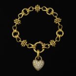 Ladies' Gold and Diamond Fancy Link Bracelet with Diamond Heart Charm