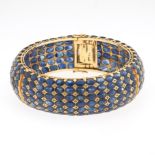 Ladies' Vintage Piaget Style Gold and 125-130 Ct Blue Sapphire Cuff Bangle