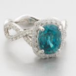 Ladies' Fine Blue Zircon and Diamond Ring