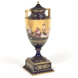 Austrian Porcelain Pictorial Bejewelled Vase with Lid, "Boat of Love" signed E. Latt, ca. 19th Cent