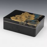 Japanese Black Lacquer Takamaki-e and Urushi Silver Color Metal Fitting Document Box, with Presenta