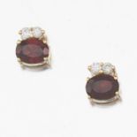Ladies' Gold, Red Tourmaline and Diamond Pair of Earrings