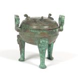 Chinese Archaic Style Copper Alloy Ceremonial Tripod Food Vessel