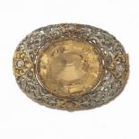 Ladies' Vintage Citrine, Diamond 18k Gold and Silver Brooch