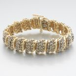 Ladies' Vintage Gold and 11ct Total Diamond Wide Bracelet