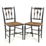 Pair of Regency Wood Hand Painted and Gilt Chairs with Rush Seat, ca. Early 19th Century