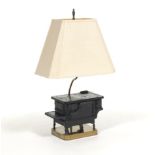 Antique American Crown Salesman's Sample/Miniature Iron Stove with Accessories Lamp with Shade, ca.