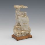 Chinese Ying "Lone Pine on Yellow Mountain" Scholar's Rock on Carved Wood Stand
