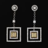 Ladies' Pair of Two-Tone Gold, Fancy Yellow and White Diamond Earrings