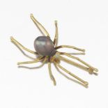 Designer's 3D Gold, Baroque Pearl and Diamond Spider Pin/Brooch