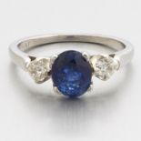 Ladies' Art Deco Platinum, 1.37 ct Natural Blue Sapphire and Diamond Ring