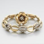 Ladies' Vintage Gold and Diamond Bracelet and Blooming Rose Ring
