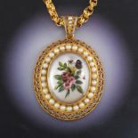 High Karat Gold Essex Crystal Pendant with Natural Pearls and Enamel