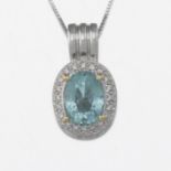 Aquamarine and Diamond Pendant on Chain