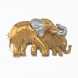 Italian Two-Tone Italian Gold and Diamond Elephant Mother with Baby Pin/Brooch