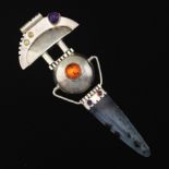 Artisan Sterling Silver, Moss Agate, Amethyst, Amber and Multicolor Tourmaline Pendant/Slider