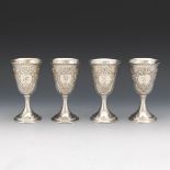 Four Dunkirk Silversmiths Sterling Silver Hand Chased Goblets