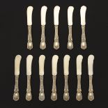 Twelve Gorham Sterling Silver Individual Butter Spreaders, "Florentine-Florenz" Pattern, ca. 1863-1