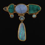 Luna Felix 22k Opal, Sapphire Chalcedony Brooch/Pendant
