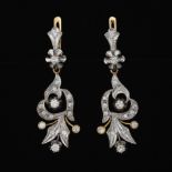 Ladies' Russian Imperial Style Two-Tone Gold and Diamond Pair of Spray Earrings