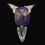 Artisan Sterling Silver, CloisonnÃ© Enamel and Druzy Quartz Bat Slider