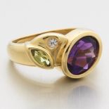 Ladies' 18k Gold, Amethyst, Peridot, and Diamond Ring