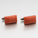 Chinese Export Sterling Silver and Extra Fine Imperial Coral Pair of Cufflinks