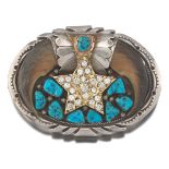 Sterling Silver Belt Buckle With Diamonds and Turquoise