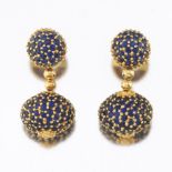 Ladies' Gold and 23-25ct Blue Sapphire Pair of Lantern Earrings