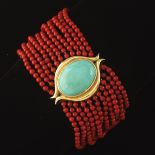 Turquoise, Coral and Gold Bracelet
