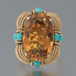 Ladies' Vintage Gold, Amber Citrine and Turquoise Fashion Ring