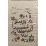 Chinese Large Framed "Hundred Boys" Silk Embroidery